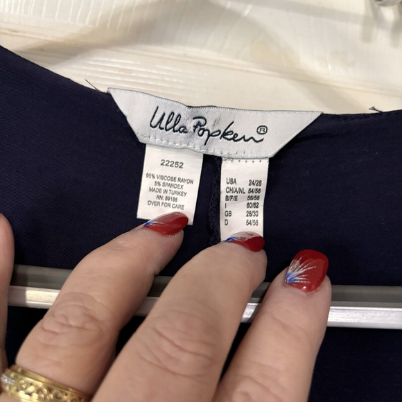 2X Ulla Popken 1 Pc. Stretchy Layered Navy Midi Sleeveless Oversized Comfy Dress - Picture 8 of 12